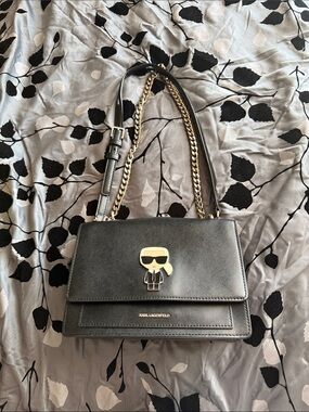 Karl Lagerfeld Black Shoulder Bag with Gold Chain Accents